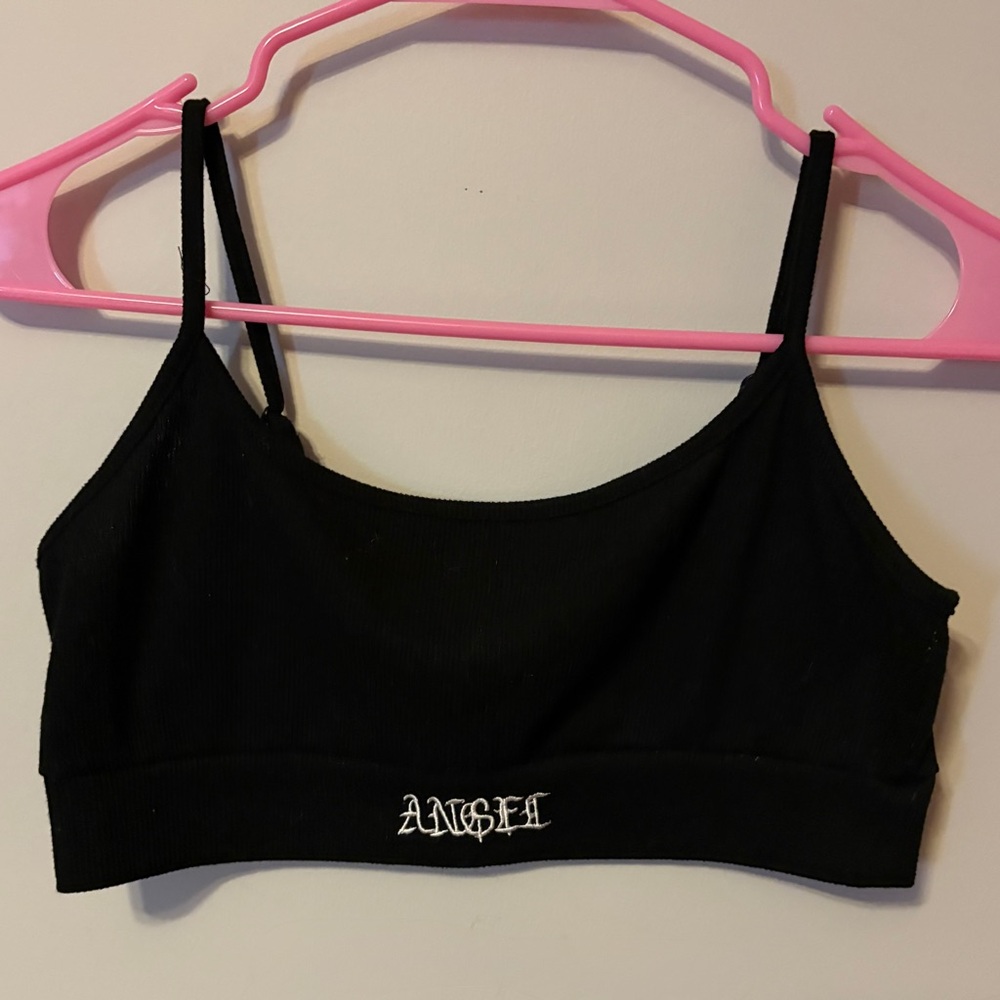SHEIN Black Crop Top with Angel Detail